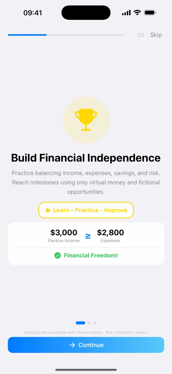 Onboarding screen for choosing a fictional profession