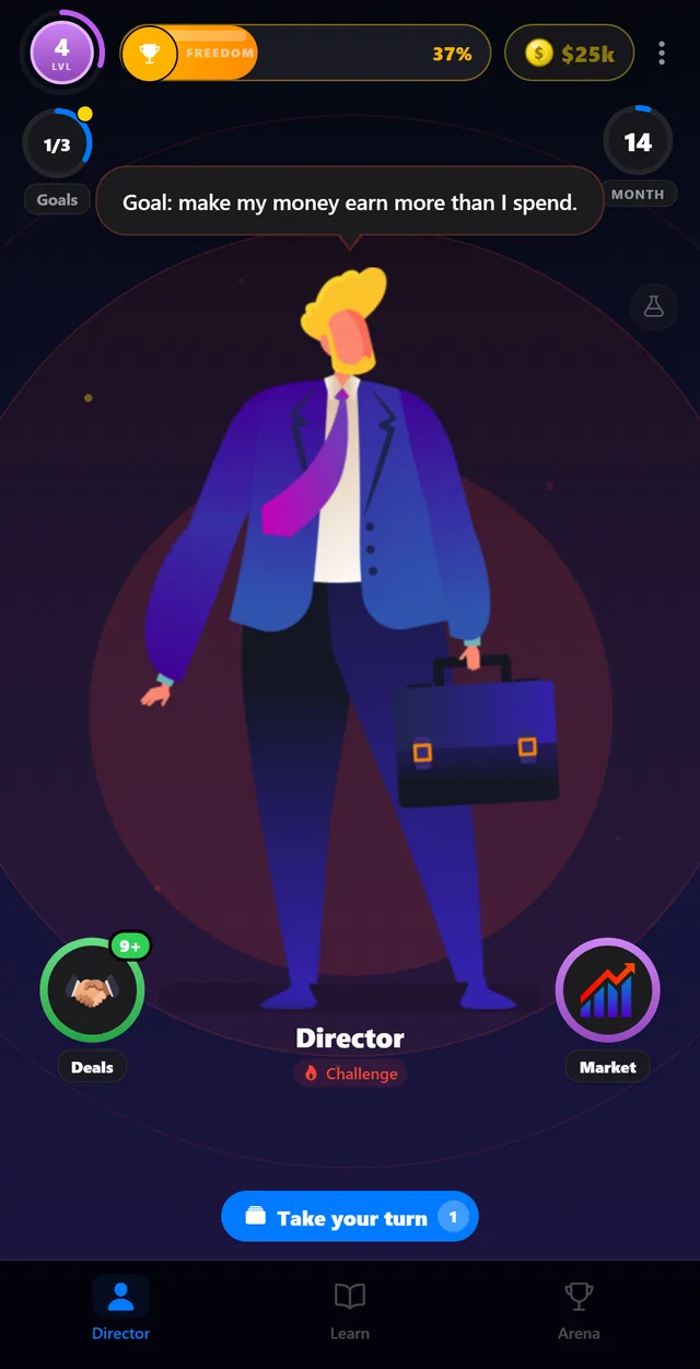 The same hub screen shown in dark mode